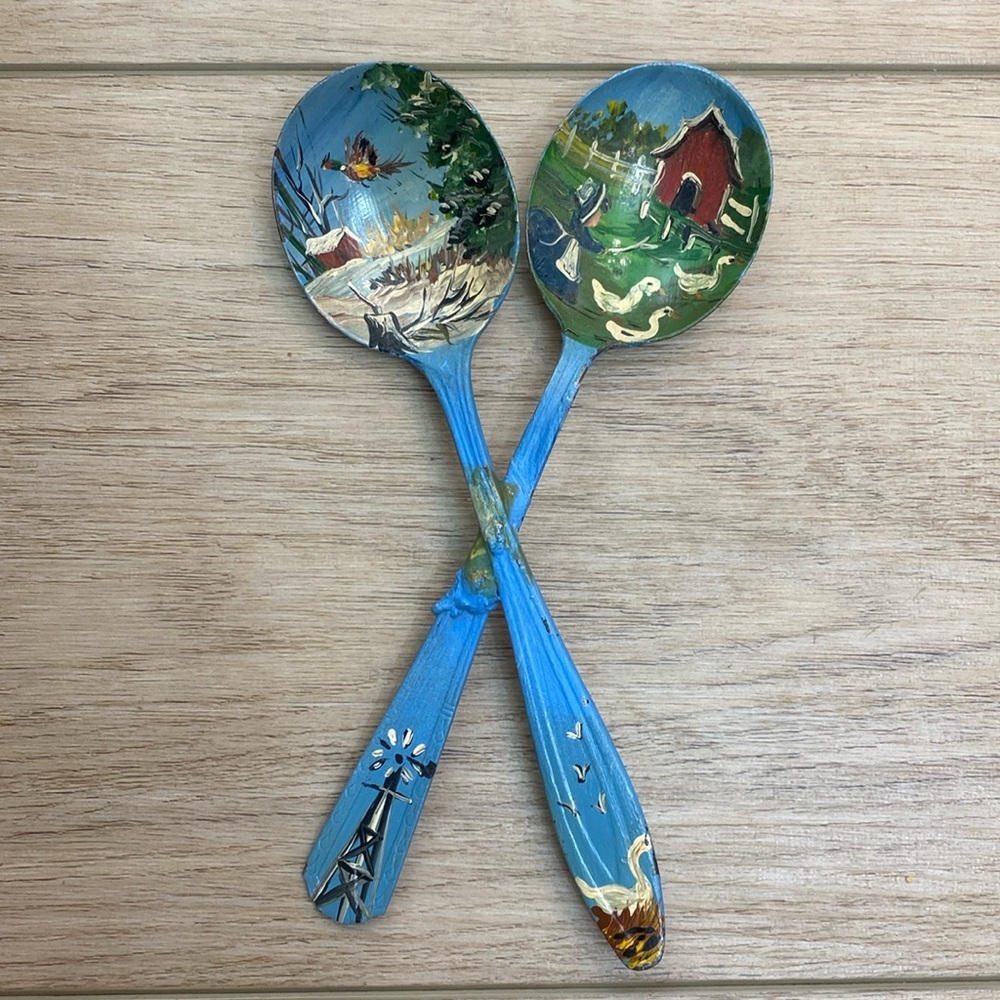 Folk Art Handpainted Spoons Wall Art Cottagecore Farmhouse Kitchen Decor